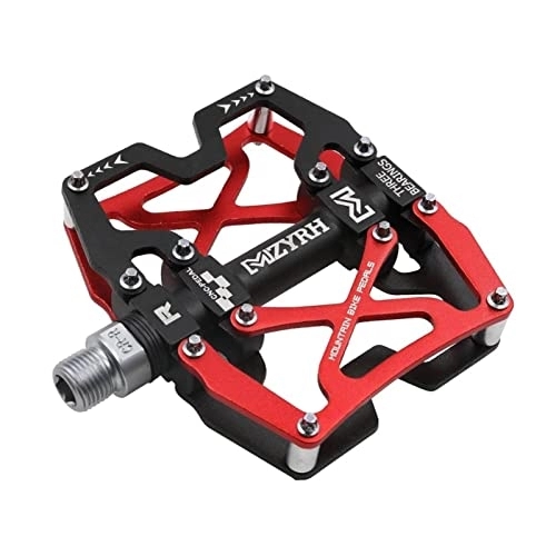 Mountain Bike Pedal : Mountain MTB Bike Wide Pedals 9 / 16" Cycling Sealed 3 Bearing Pedals CNC Machined Lubricated Sealed Bearing Platform Pedals Bike pedals (Color : Black and Red)