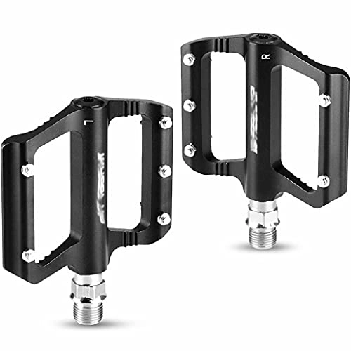 Mountain Bike Pedal : Mountain Road Bicycle Flat Pedal, with Anti-Skid Pins -Universal Lightweight Aluminum Alloy Platform Pedal, Black, 13.5cm×12.2cm×2cm