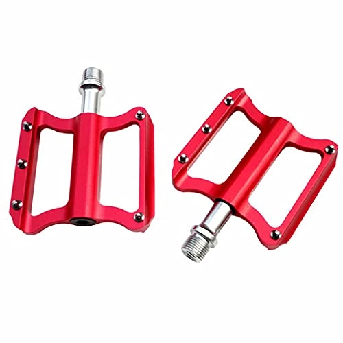 Mountain Bike Pedal : Mountain Road Bicycle Flat Pedal, with Anti-Skid Pins -Universal Lightweight Aluminum Alloy Platform Pedal, Red, 8cm×11.4cm