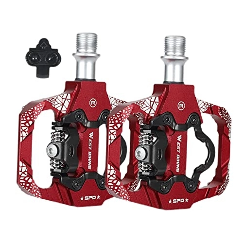 Mountain Bike Pedal : MTB Mountain Bike Pedals, Aluminum Alloy with Cleats 9 / 16′′ Dual Function Flat for SPD Pedal Riding Bicycle , Red
