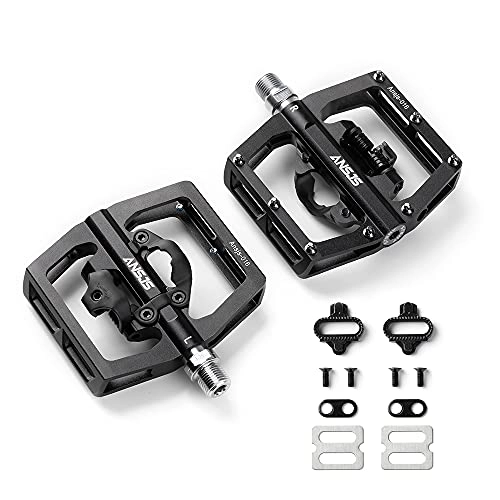 Mountain Bike Pedal : MTB Mountain Bike Pedals Bicycle Flat Platform Compatible with SPD Mountain Bike Dual Function Sealed Clipless Aluminum 9 / 16" Pedals with Cleats for Road, MTB, Mountain Bikes (A016 Black)