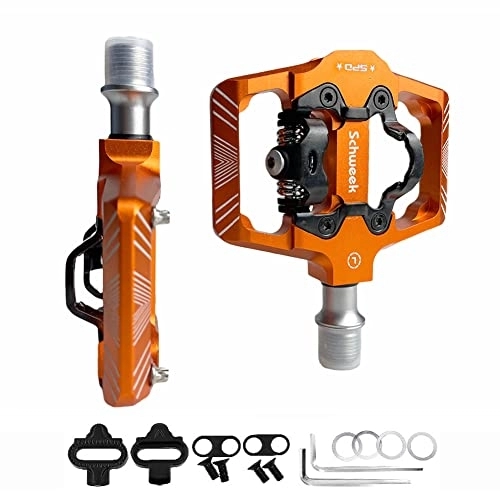 Mountain Bike Pedal : MTB Mountain Bike Pedals Flat Platform Compatible with SPD 9 / 16" Dual Function Sealed Clipless Pedals with Cleats for Road Mountain Spin Bike, Orange
