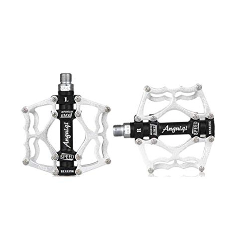 Mountain Bike Pedal : MUZIWENJU Bicycle pedals Aluminum CNC bearing mountain bike pedals Road bike pedals with 24 skid pins Universal 9 / 16" pedals for BMX / MTB bikes, (Color : Silver)