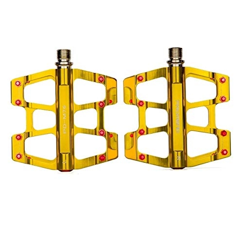 Mountain Bike Pedal : MUZIWENJU Mountain Bike Pedal, Road Bearing Polished Aluminum Bicycle Pedals Universal Bicycle Accessories (Color : Gold)