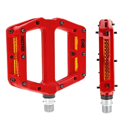 Mountain Bike Pedal : MZYRH Bicycle Pedals Nylon MTB Pedals with 3 Sealed Bearings with Reflectors Pedals Bicycle Non-Slip Wide Platform Pedals for Mountain Bike, BMX, Road Bike Pedals 9 / 16 Inch (Red 3 Bearings)