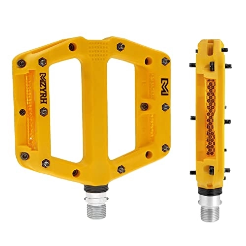 Mountain Bike Pedal : MZYRH Bicycle Pedals Nylon MTB Pedals with 3 Sealed Bearings with Reflectors Pedals Bicycle Non-Slip Wide Platform Pedals for Mountain Bike, BMX, Road Bike Pedals 9 / 16 Inch (Yellow 3 Bearing)