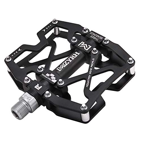 Mountain Bike Pedal : MZYRH Mountain Bike Pedals, Ultra Strong Colorful CNC Machined 9 / 16" Cycling Sealed 3 Bearing Pedals(Black 3 Bearings)