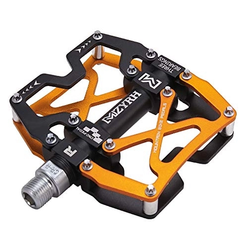 Mountain Bike Pedal : MZYRH Mountain Bike Pedals, Ultra Strong Colorful CNC Machined 9 / 16" Cycling Sealed 3 Bearing Pedals (Black Black Glod 3 Bearings)