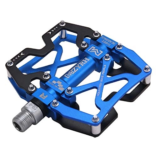Mountain Bike Pedal : MZYRH Mountain Bike Pedals, Ultra Strong Colorful CNC Machined 9 / 16" Cycling Sealed 3 Bearing Pedals(Black Blue 3 Bearings)