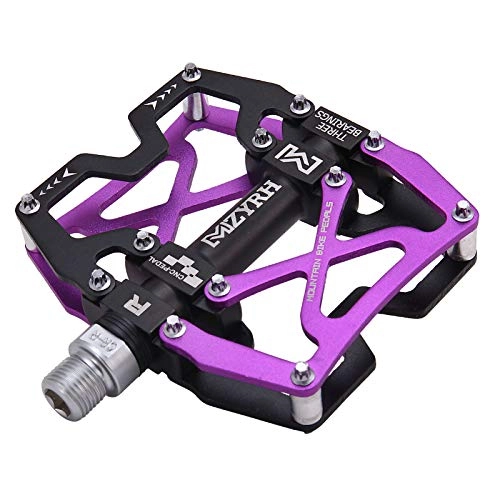 Mountain Bike Pedal : MZYRH Mountain Bike Pedals, Ultra Strong Colorful CNC Machined 9 / 16" Cycling Sealed 3 Bearing Pedals(Purple 3 Bearings)