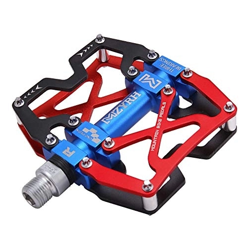 Mountain Bike Pedal : MZYRH Mountain Bike Pedals, Ultra Strong Colorful CNC Machined 9 / 16" Cycling Sealed 3 Bearing Pedals(Red Blue Black 3 Bearings)