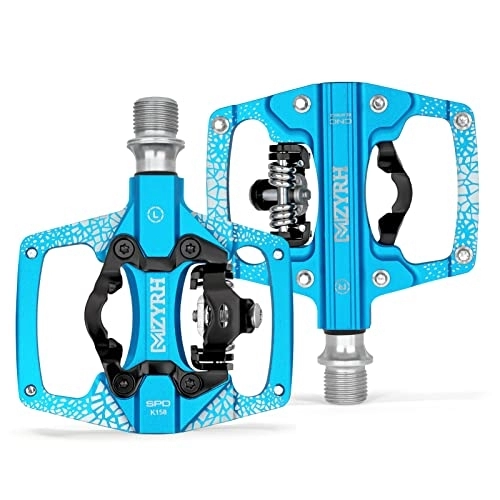Mountain Bike Pedal : MZYRH MTB Mountain Bike Pedals 3 Bearing Flat Platform Compatible with SPD Dual Function Sealed Clipless Aluminum 9 / 16" Pedals with Cleats (Blue)