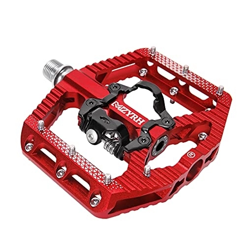 Mountain Bike Pedal : MZYRH MTB Mountain Bike Pedals 3 Bearing Flat Platform Compatible with SPD Dual Function Sealed Clipless Aluminum 9 / 16" Pedals with Cleats for Road (red 3 Bearings)
