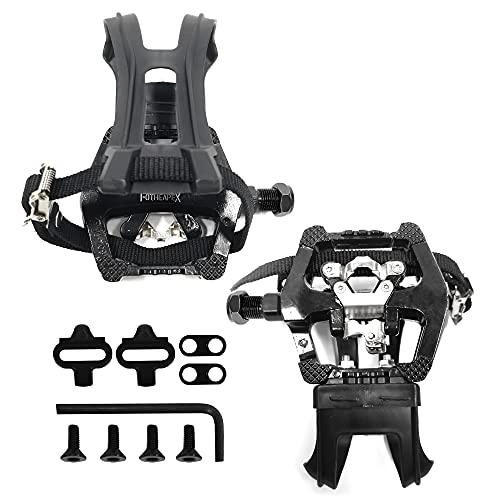 Mountain Bike Pedal : N\\A FOTHEAPEX Shimano SPD Pedals for Spin Bike Fitness Exercise 9 / 16 SPD Pedals with Toe Clips & Cleats (Black) (Long axis)
