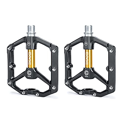 Mountain Bike Pedal : N / U Flat Bicycle Pedals Bike Foot Pegs, 9 / 16 Inch Cr-mo Steel Spindle is Suitable for Most Mountain Bikes, Road Bikes, Etc. (black gold, 2PCS)