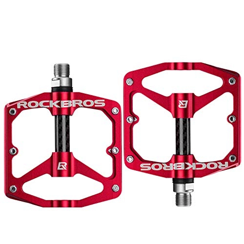 Mountain Bike Pedal : NENGGE Aluminium Mountain Bike Pedals, 9 / 16" Screw Thread Spindle Universal Bicycle Pedals Sealed Bearings Non-Slip Large Surface, Red