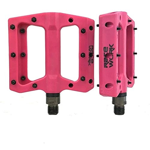 Mountain Bike Pedal : NGHSDO Bicycles Pedals Concise Composite Flat MTB Mountain Bicycle Pedals Nylon Fiber Big Foot Road Bike Bearing Pedales Bicicleta Mtb 124 (Color : Pink)