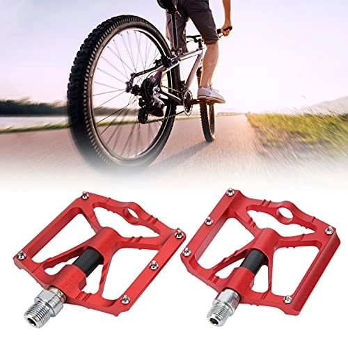 Mountain Bike Pedal : Nofaner Bike Pedals, 2pcs Mountain Cycling Pedals Non‑Slip Aluminum Alloy Lightweight Bike Flat Pedals Cycling Parts Replacement Accessories(红色)
