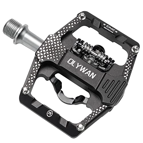 Mountain Bike Pedal : Olywan MTB SPD Dual Pedals Compatible with Shimano SPD Cleats and Flat Platform for Regular Shoes Lightweight Alloy Pedals for BMX, Spin Exercise, Mountain Bicycles 9 / 16” Black