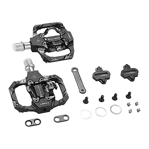 Mountain Bike Pedal : Oshhni MTB Mountain Bike Pedals, 9 / 16′′ Axle Aluminum Dual Function Flat with Cleats Double Sided for SPD Pedal Bicycle Cycling Riding, Black