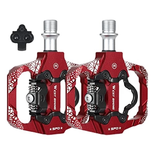 Mountain Bike Pedal : Oshhni MTB Mountain Bike Pedals, 9 / 16′′ Axle Aluminum Dual Function Flat with Cleats Double Sided for SPD Pedal Bicycle Cycling Riding, Red
