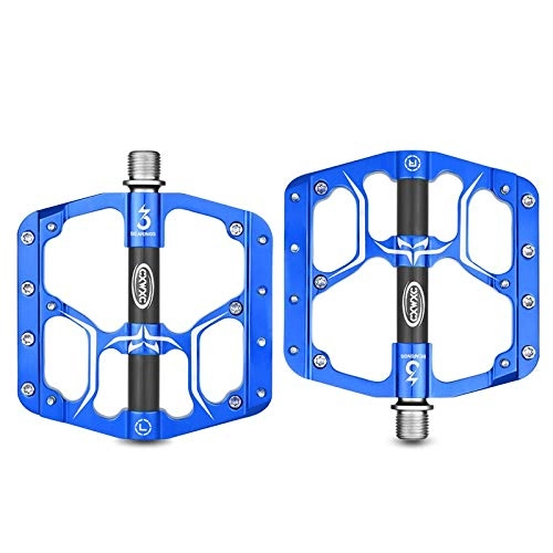 Mountain Bike Pedal : Outdoor sport CXV15 Wide Flat Mountain Road Cycling Bicycle Bike Pedal 3 Sealed Bearings 9 / 16in Aluminumwith Removable Antiskid Cleats (Color : Blue)