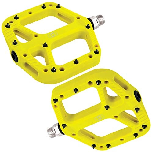 Mountain Bike Pedal : Oxford Loam 20 Flat Mountain Bike Pedals - Yellow / Lightweight Nylon Plastic MTB Bicycle Cycling Cycle Platform Part Sticky Grip Downhill Enduro Trail Off Road Freeride 20 Pin 9 / 16 Axle Pedal Pair
