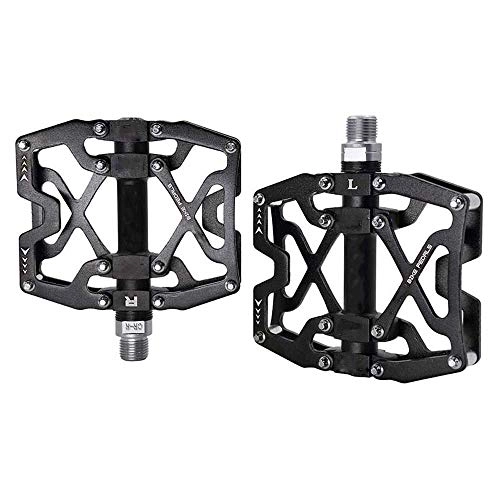 Mountain Bike Pedal : Pair Aluminum Alloy Bike Pedals 9 / 16" 3 Bearings Non-Slip Cycling Wide Platform Flat Pedals for Road Mountain Bike(black)