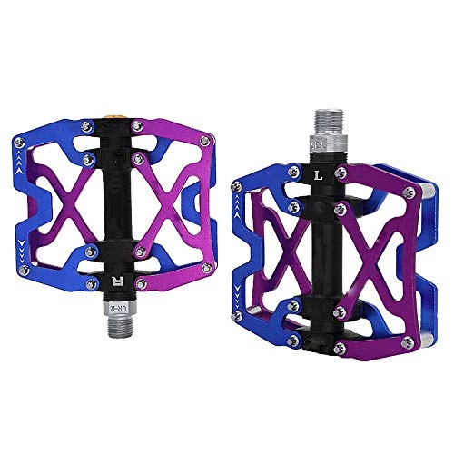 Mountain Bike Pedal : Pair Aluminum Alloy Bike Pedals 9 / 16" 3 Bearings Non-Slip Cycling Wide Platform Flat Pedals for Road Mountain Bike(blue&purple)