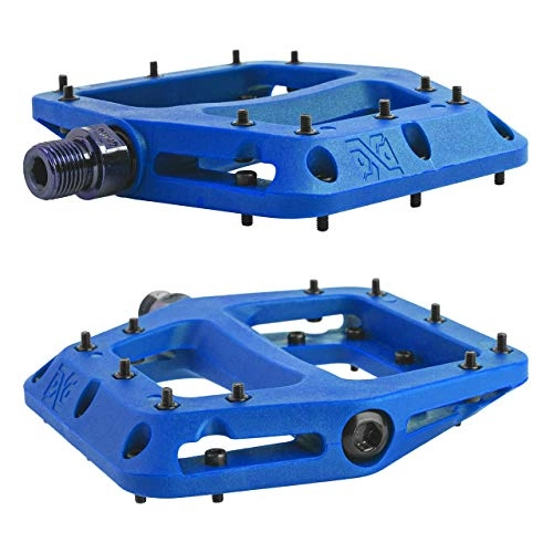 Mountain Bike Pedal : PDX New Wide Bike Pedals for MTB, BMX, XC, DH, Enduro, Dirt Jumper, Mountain and Trail, Race Series Needle and Roller Ball Bearings, 9 / 16 High-Strength Non-Slip Nylon (Blue)