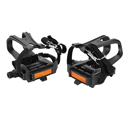 Mountain Bike Pedal : pedal with cage, toe cage pedals, pedal cages, bike pedals with toe clips, Bicycle Pedals with Toe Clip Straps, 1 Pair Nylon Cycling Pedals with Integrated Toe Clips Cages Straps