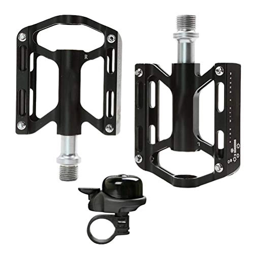 Mountain Bike Pedal : Pedals Bike, CNC Machined Lightweight Aluminum Mountain Bike, Fixed Gear Bicycle Sealed Bearing, with free Bicycle Bell, Black