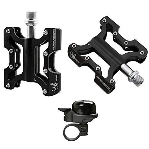 Mountain Bike Pedal : Pedals Exercise Bike, Aluminum Alloy Bicycle Mtb Mountain Bike Bearing Cnc Machined, With free Bicycle Bell, Black