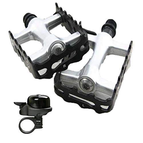 Mountain Bike Pedal : Pedals Mountain Aluminum Bike, Mountain Bike MTB BMX Cycling Bicycle Alloy Flat Platform, with free Bicycle Bell, Black