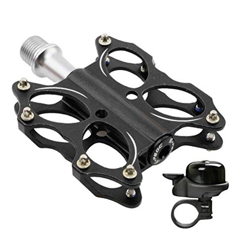Mountain Bike Pedal : Pedals Mountain Bike, Bearings Bicycle Ultralight Aluminum Alloy Mountain Bike MTB Road Cycling, With free Bicycle Bell, Black
