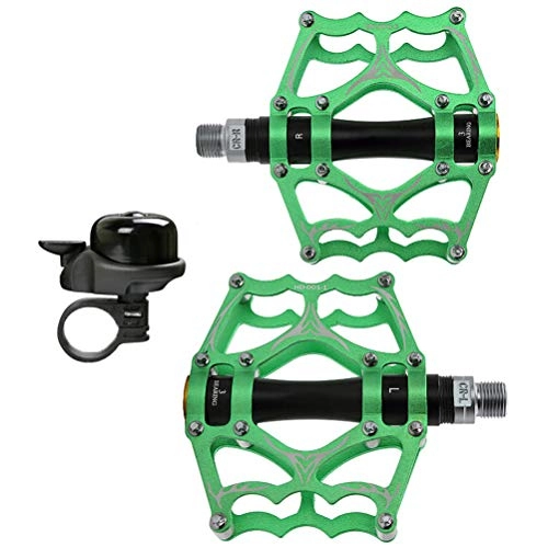Mountain Bike Pedal : Pedals Mountain Bike, CNC Machined Aluminum Alloy Body 3Pcs Sealed bearings, MTB BMX Cycling Bicycle, With free Bicycle Bell, Green