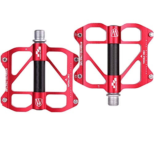 Mountain Bike Pedal : Peggy Gu Bicycle Pedal Light Aluminum Mountain Bike Road Bike Fixed Gear Bicycle Sealed Bearing Pedal Light Weight and Thin Platform (Color : Red)