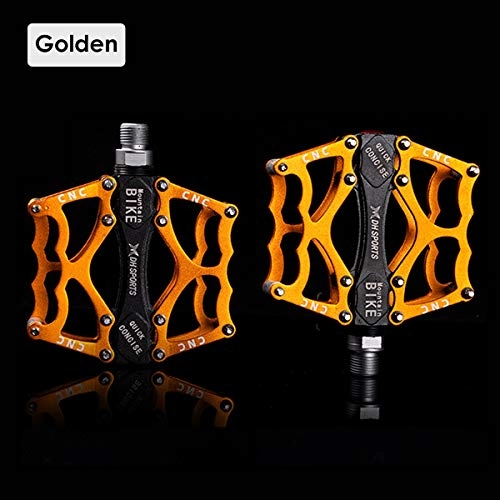 Mountain Bike Pedal : PeiXuan2019 Mountain Bike Accessory Pedals Aluminum Alloy MTB Sealed Bearing Pedals 9 / 16 in (Color : Gold)