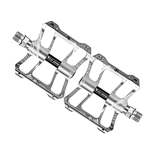 Mountain Bike Pedal : Perfeclan Mountain Bike Pedals, Strong CNC Machined 9 / 16" Cycling Sealed 3 Bearing Bicycle Flat Pedals - silver