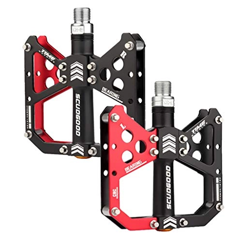 Mountain Bike Pedal : perfk Mountain Bike Pedals Aluminum Road Bicycle Bearings Pedals with Anti-Skid Surface, 9 / 16 Inch Lightweight, Abrasion Resistant - Red