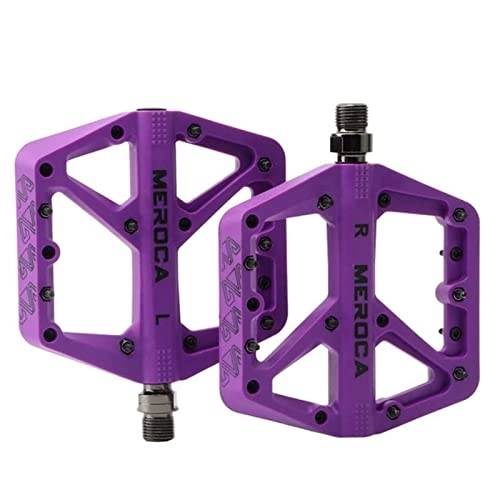 Mountain Bike Pedal : Peri Vallon Ultralight Mountain Bike Pedals Nylon Seal Bearings Pedal Wide Platform Non-slip for MTB Road Bicycle Parts Accessories (Color : Purple)