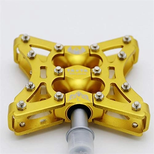 Mountain Bike Pedal : PPLAS Mountain Bicycle pedals Road bike 3 Bearings Bearing pedal downhill Anti-skid Ultralight Aluminum cycling pedal (Color : Gold)