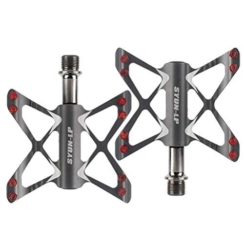 Mountain Bike Pedal : PROMEND 6061 Lightweight Aluminum Alloy Bicycle Mountain Bike Pedal, Riding Bearing Accessories, Non-Slip And Durable, 9 / 16, Gray