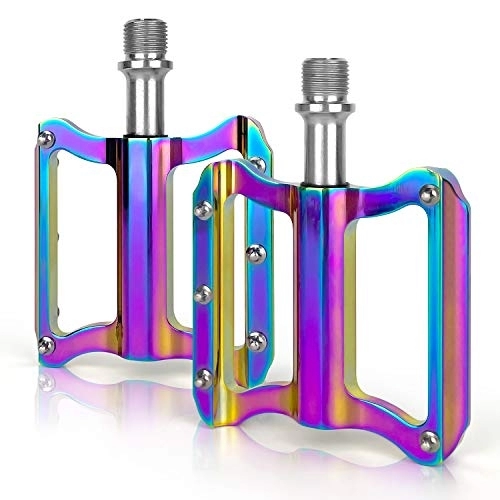 Mountain Bike Pedal : PTN Mountain Bike Pedals, Road Bike Hybrid Pedals for 9 / 16 inch, Electroplating Colorful，Alloy Non-slip Bicycle Pedal for BMX MTB Road Bicycle 9 / 16