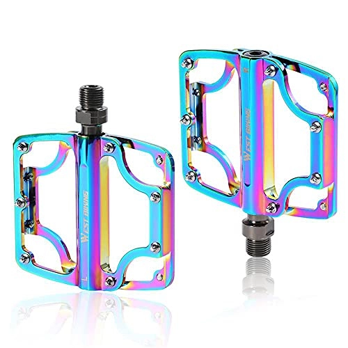 Mountain Bike Pedal : Qalabka Colorful Aluminium Alloy Bike Pedals Ultra Light Mountain Bicycle Pedals 3 Bearings Cycling Pedals Bicycle Flat Alloy Pedals Pedals