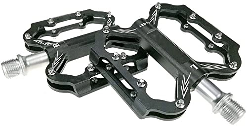 Mountain Bike Pedal : QIANMEI wide pedals Mountain bike pedals|MTB Road Bicycle Pedals Aluminum Alloy Platform with 3 Sealed Bearers|Anti-Slip Trekking Pedals (Color : Black)