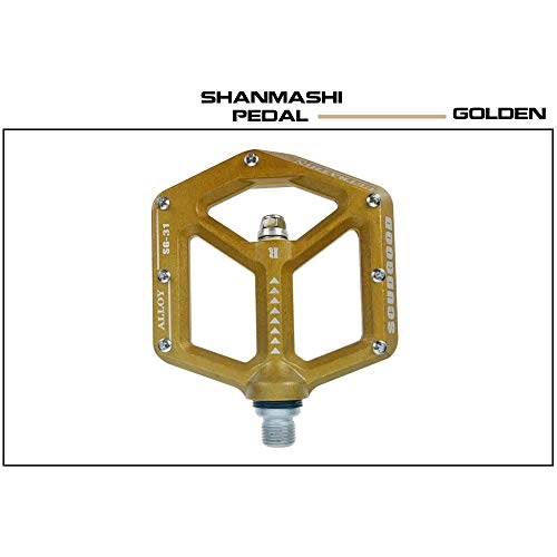 Mountain Bike Pedal : Qichengdian Bicycle pedal Mountain Bike Pedal 1 Pair Of Aluminum Alloy Non-slip Durable Pedal Surface Road 6 Colors Mountain bike pedal (Color : Gold)