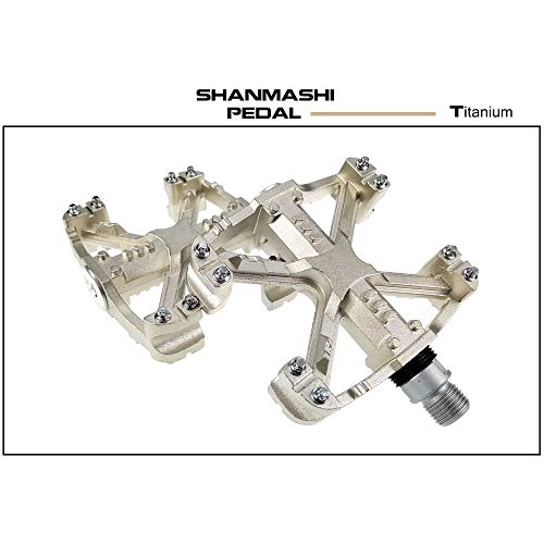 Mountain Bike Pedal : QiHaoHeji Bicycle Pedal One Pair Of Sealed Bearings Aluminum Durable Skid On Each Side Of Bicycle Pedal Cleat Secured More Safely Off-road Bicycle Pedal (Color : Titanium)