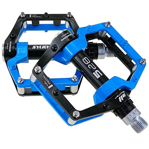 Mountain Bike Pedal : QiHaoHeji Bicycle Pedals Bike Flat Pedals Cycling Pedals Platform for Mountain Bike Road (Color : Blue, Size : One size)