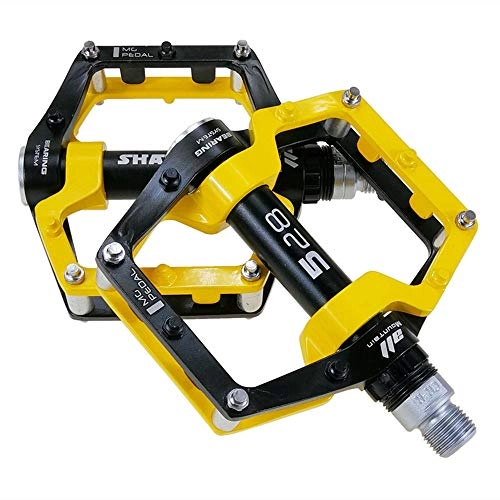 Mountain Bike Pedal : QinWenYan Bike Pedals Bike Flat Pedals Cycling Pedals Platform for Mountain Bike Road for Cycling (Color : Yellow, Size : One size)